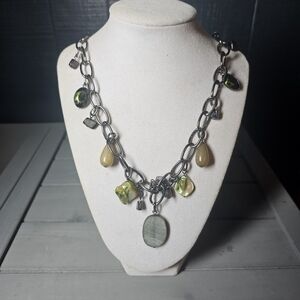 Boho Charm Necklace Gunmetal Chain | Shell & Stone Pendant Statement